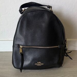 Coach Backpack Leather Gold Black Auth 134985
